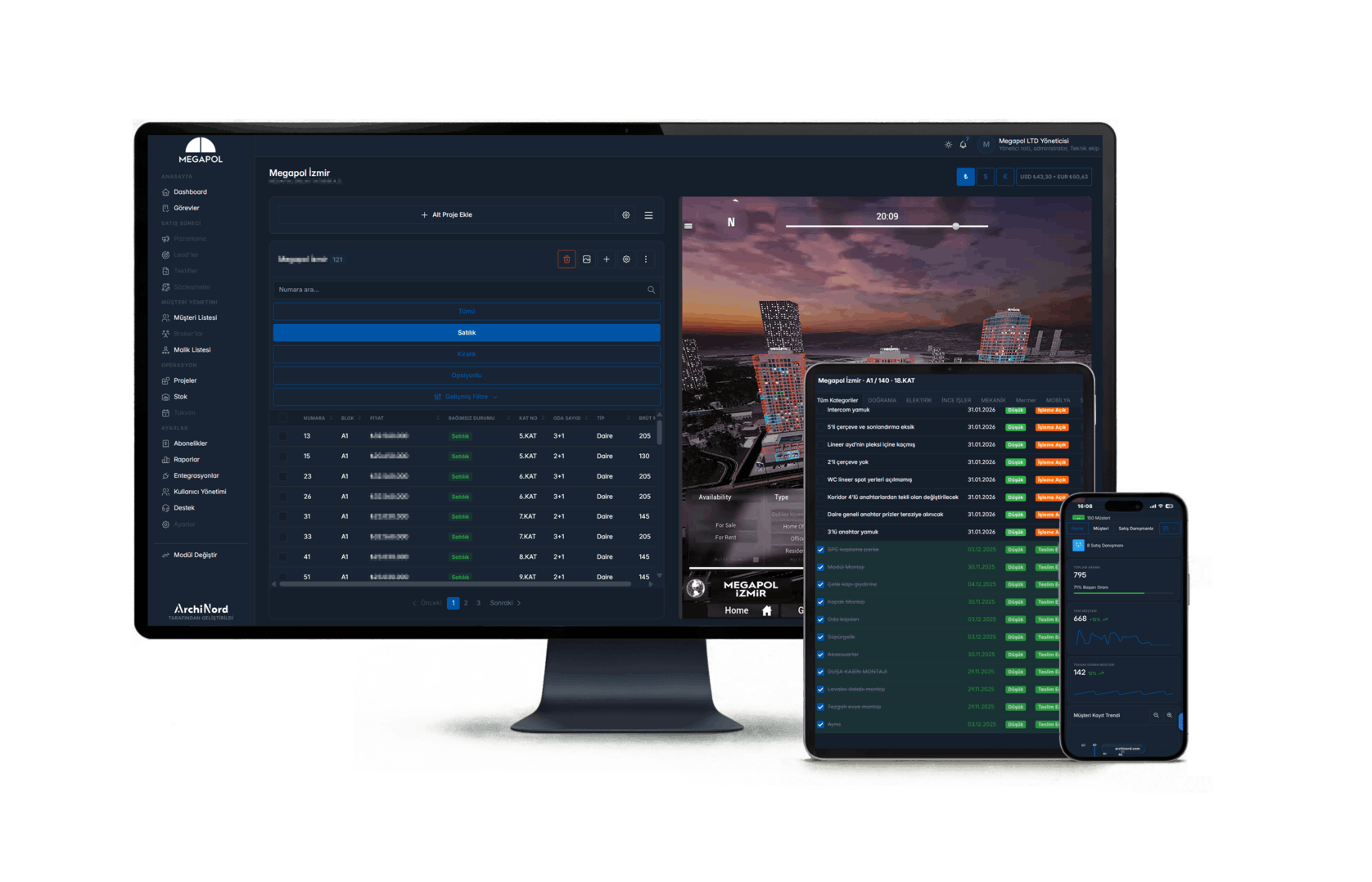 Archinord platformunun masaüstü, tablet ve mobil cihazlarda gösterimi